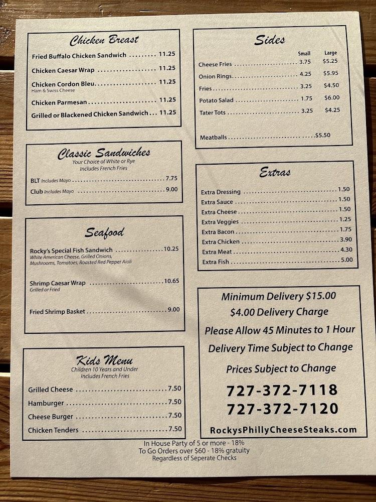 Rocky's Philly Cheesesteaks and Hoagies Menu image 1